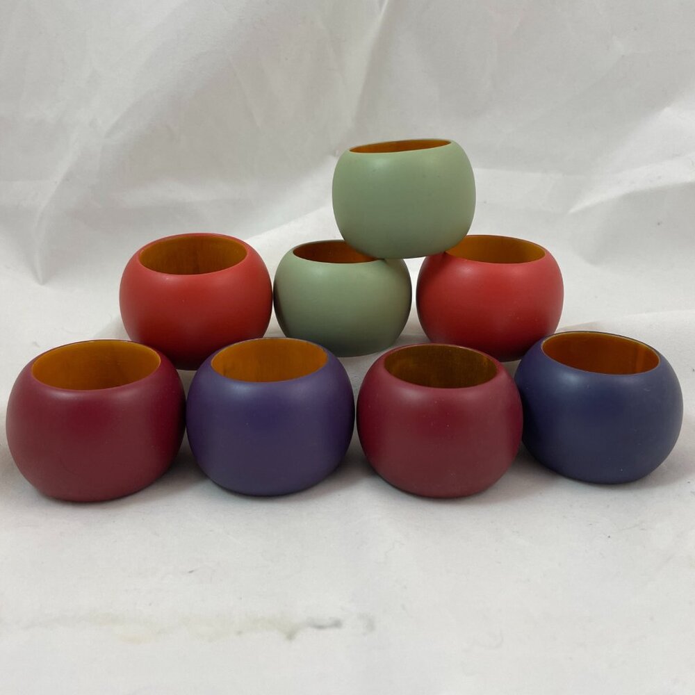 Set of 8 Colorful Wooden Napkin Rings – Made in India – Boho Table Decor Accent